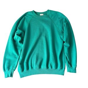Vintage 80s Blank Plain Hanes 5050 Sweatshirt Teal Green USA MAde XL/L Art Craft